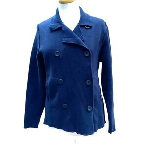 Holebrook Black Navy Cotton Double-Breasted Jacket - Size Medium